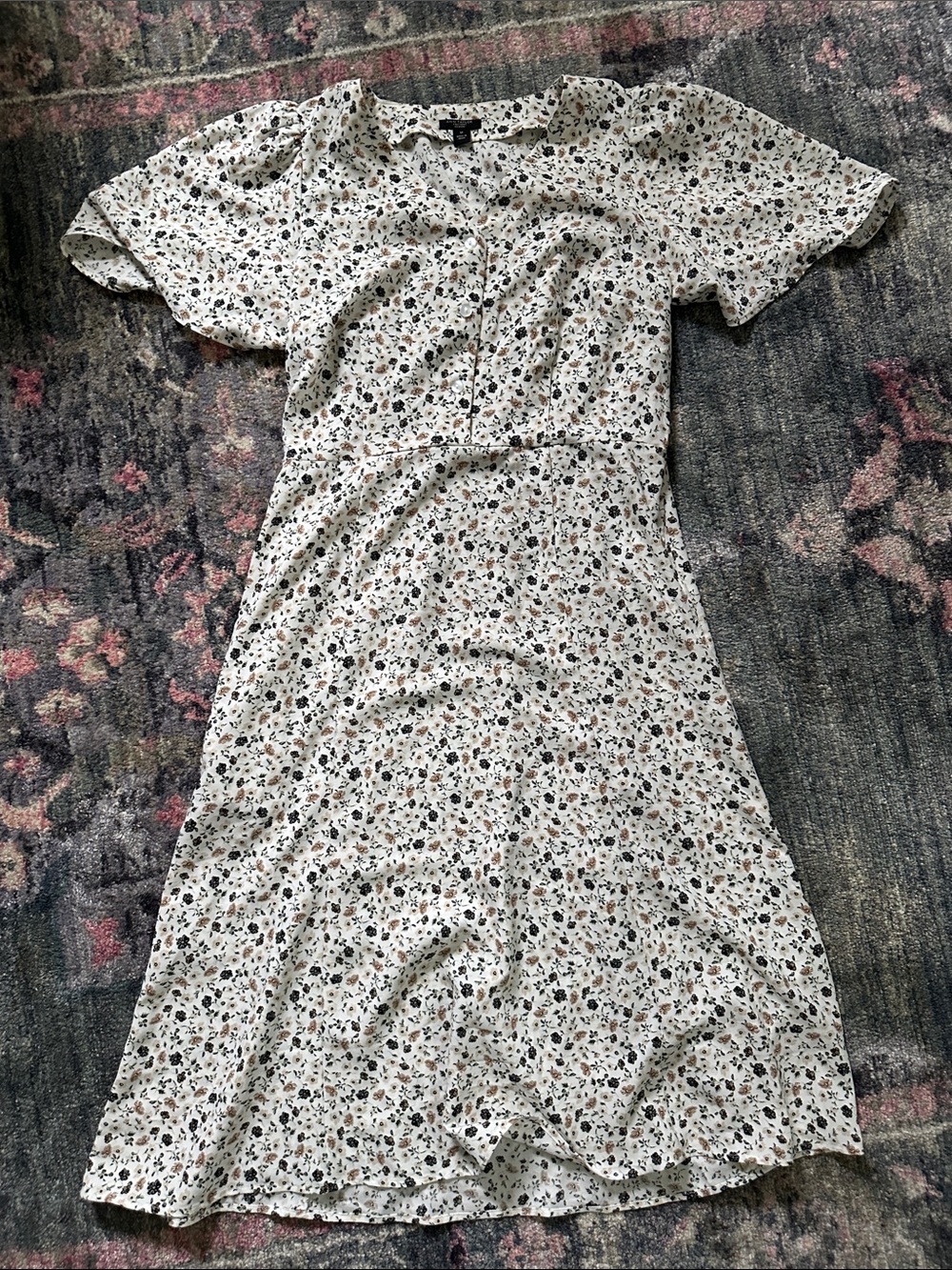 Ann Taylor Cream Floral Midi Dress Autumn Whimsical Quiet Luxury Chic Women’s SP